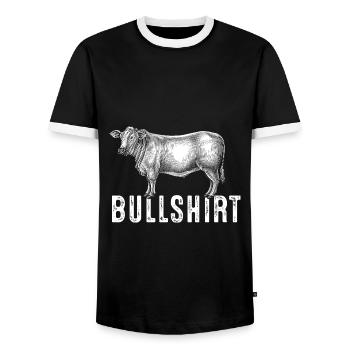 BullShirt Funny Saying With Cow For Farmers - Men's Ringer Shirt - black/white - Front - AI Model Female 172 light (172cm) & AI Model Male 178 light (178cm)