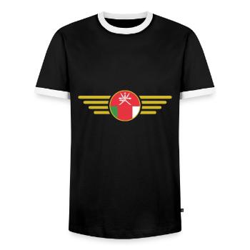 I Love Oman, T-Shirt Design Style Élégance - T-shirt contrasté Homme - noir/blanc - Devant - AI Model Female 172 light (172cm) & AI Model Male 178 light (178cm)