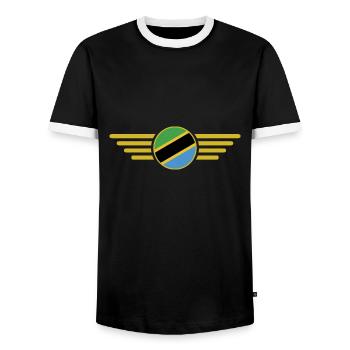 J’aime la Tanzanie, T-Shirt Design Style Élégance - T-shirt contrasté Homme - noir/blanc - Devant - AI Model Female 172 light (172cm) & AI Model Male 178 light (178cm)