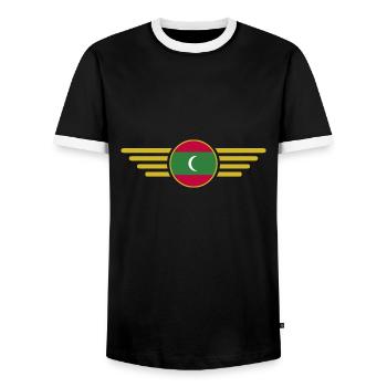 J’aime les Maldives, T-shirt design de style élégance - T-shirt contrasté Homme - noir/blanc - Devant - AI Model Female 172 light (172cm) & AI Model Male 178 light (178cm)
