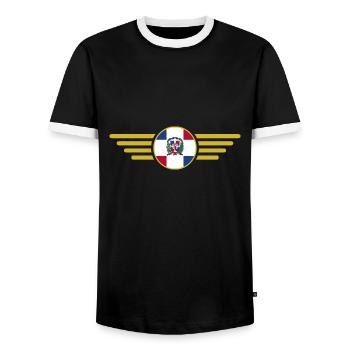 I Love Dominican Republic Design T-Shirt - Men's Ringer Shirt - black/white - Front - AI Model Female 172 light (172cm) & AI Model Male 178 light (178cm)