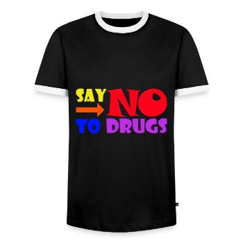 Retro Say No To Drugs - Men's Ringer Shirt - black/white - Front - AI Model Female 172 light (172cm) & AI Model Male 178 light (178cm)