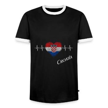 Croatia Heartbeat - Männer Kontrast-T-Shirt - Schwarz/Weiß - Vorne - AI Model Female 172 light (172cm) & AI Model Male 178 light (178cm)