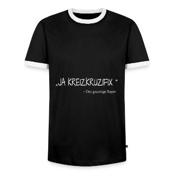 Ja Kreizkruzifix Zitat Bayern Bayer Minga - Männer Kontrast-T-Shirt - Schwarz/Weiß - Vorne - AI Model Female 172 light (172cm) & AI Model Male 178 light (178cm)
