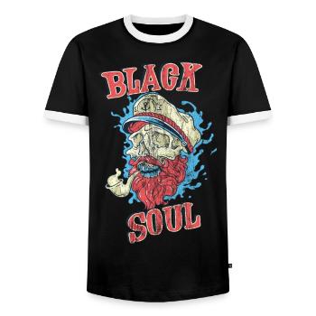 SCHWARZE SEELE - Kapitän Totenkopf Bart Geschenk - Männer Kontrast-T-Shirt - Schwarz/Weiß - Vorne - AI Model Female 172 light (172cm) & AI Model Male 178 light (178cm)