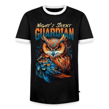 Owl Bird Guardian Night Nature Mystical Colorful Art - Men's Ringer Shirt - black/white - Front - AI Model Female 172 light (172cm) & AI Model Male 178 light (178cm)