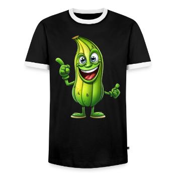 Green Alien Cucumber Man: Cosmic Snack - Men's Ringer Shirt - black/white - Front - AI Model Female 172 light (172cm) & AI Model Male 178 light (178cm)
