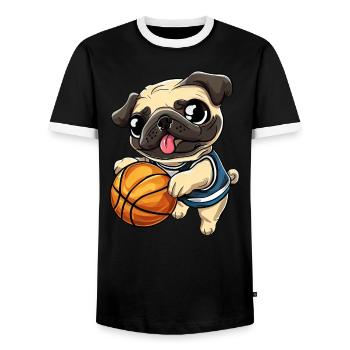 Pug in basketball fever: From the court to the club - Men's Ringer Shirt - black/white - Front - AI Model Female 172 light (172cm) & AI Model Male 178 light (178cm)