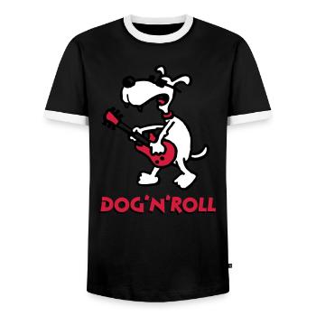 dog_n_roll_b_3c_white - Männer Kontrast-T-Shirt - Schwarz/Weiß - Vorne - AI Model Female 172 light (172cm) & AI Model Male 178 light (178cm)