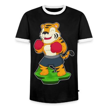 Tiger Boxer Boxhandschuhe Boxen - Männer Kontrast-T-Shirt - Schwarz/Weiß - Vorne - AI Model Female 172 light (172cm) & AI Model Male 178 light (178cm)