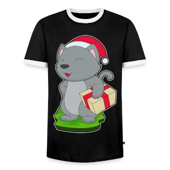 Forfait Noël chat - T-shirt contrasté Homme - noir/blanc - Devant - AI Model Female 172 light (172cm) & AI Model Male 178 light (178cm)