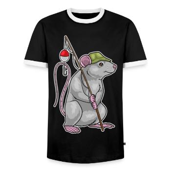 Canne à pêche pour pêcheurs rats Canne à pêche - T-shirt contrasté Homme - noir/blanc - Devant - AI Model Female 172 light (172cm) & AI Model Male 178 light (178cm)