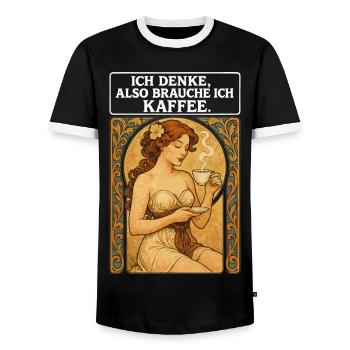 Pin-up woman with coffee in Art Nouveau style - Men's Ringer Shirt - black/white - Front - AI Model Female 172 light (172cm) & AI Model Male 178 light (178cm)