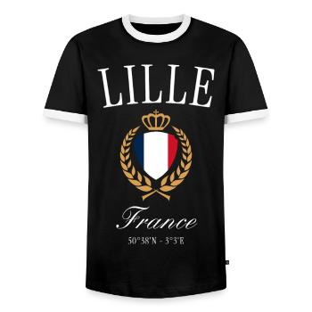 Couronne des armoiries de Lille France – Souvenir de voyage - T-shirt contrasté Homme - noir/blanc - Devant - AI Model Female 172 light (172cm) & AI Model Male 178 light (178cm)