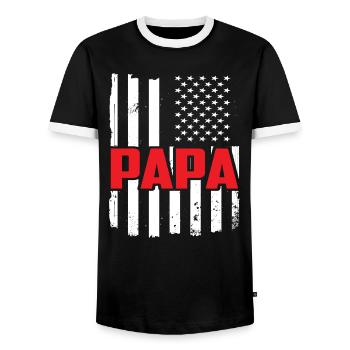 Papa US Vintage Flag Veteran Military Dad Fathers - Men's Ringer Shirt - black/white - Front - AI Model Female 172 light (172cm) & AI Model Male 178 light (178cm)