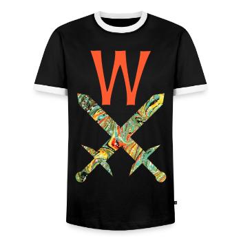Crossed swords E 200 W - Men's Ringer Shirt - black/white - Front - AI Model Female 172 light (172cm) & AI Model Male 178 light (178cm)
