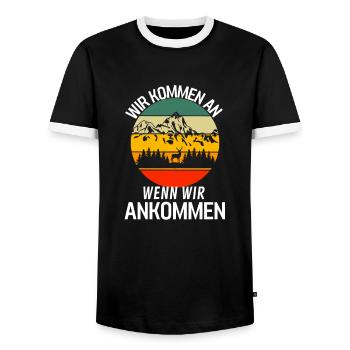 Retro Wald Hirsch Wandern Lustiges Camping - Männer Kontrast-T-Shirt - Schwarz/Weiß - Vorne - AI Model Female 172 light (172cm) & AI Model Male 178 light (178cm)