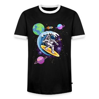 Galaxy Waves Surfing Space Surfer Astronaut - Men's Ringer Shirt - black/white - Front - AI Model Female 172 light (172cm) & AI Model Male 178 light (178cm)