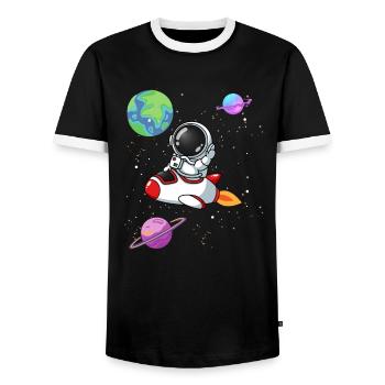 Astronaut Rocket Planet Space Astronomy - Men's Ringer Shirt - black/white - Front - AI Model Female 172 light (172cm) & AI Model Male 178 light (178cm)