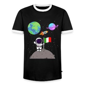 Moon Landing Planet Italy Flag Astronaut - Men's Ringer Shirt - black/white - Front - AI Model Female 172 light (172cm) & AI Model Male 178 light (178cm)
