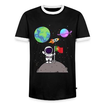 Moon Landing Planet Portugal Flag Astronaut - Men's Ringer Shirt - black/white - Front - AI Model Female 172 light (172cm) & AI Model Male 178 light (178cm)