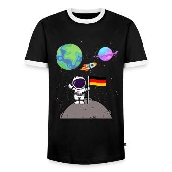 Moon Landing Planet Germany Flag Astronaut - Men's Ringer Shirt - black/white - Front - AI Model Female 172 light (172cm) & AI Model Male 178 light (178cm)