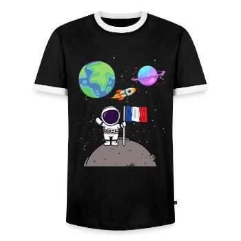 Moon Landing Planet France Flag Astronaut - Men's Ringer Shirt - black/white - Front - AI Model Female 172 light (172cm) & AI Model Male 178 light (178cm)