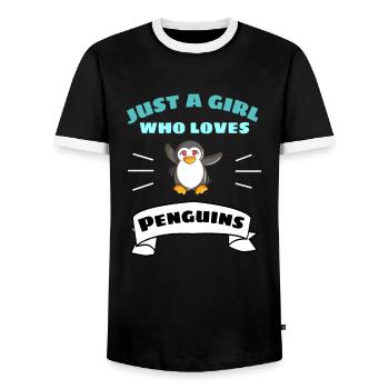 Zoo Animal Lovers Girl Gift Penguin - Men's Ringer Shirt - black/white - Front - AI Model Female 172 light (172cm) & AI Model Male 178 light (178cm)