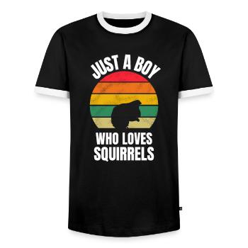 Retro Forest Animal Squirrel Boy - Men's Ringer Shirt - black/white - Front - AI Model Female 172 light (172cm) & AI Model Male 178 light (178cm)
