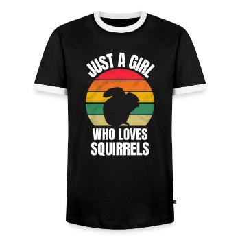 Forest Dweller Forest Animal Girl Retro Écureuil - T-shirt contrasté Homme - noir/blanc - Devant - AI Model Female 172 light (172cm) & AI Model Male 178 light (178cm)