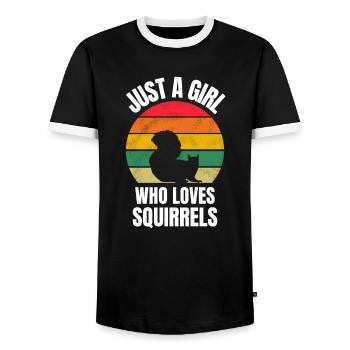 Forest Animal Nature Girl Retro Squirrel - Men's Ringer Shirt - black/white - Front - AI Model Female 172 light (172cm) & AI Model Male 178 light (178cm)