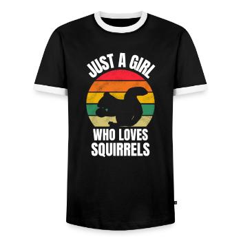 Forest Dweller Girls Forest Animal Retro Écureuil - T-shirt contrasté Homme - noir/blanc - Devant - AI Model Female 172 light (172cm) & AI Model Male 178 light (178cm)
