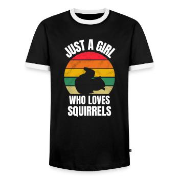 Girl Forest Animal Gift Retro Squirrel - Men's Ringer Shirt - black/white - Front - AI Model Female 172 light (172cm) & AI Model Male 178 light (178cm)