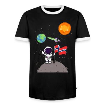 Planet Norway Flag Moon Landing Astronaut - Men's Ringer Shirt - black/white - Front - AI Model Female 172 light (172cm) & AI Model Male 178 light (178cm)