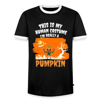 Creepy Pumpkin Costume Gift Halloween - Men's Ringer Shirt - black/white - Front - AI Model Female 172 light (172cm) & AI Model Male 178 light (178cm)