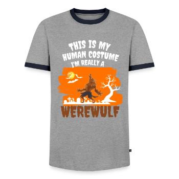 Cadeau de costume de loup-garou effrayant Halloween - T-shirt contrasté Homme - gris/marine  - Devant - AI Model Female 172 light (172cm) & AI Model Male 178 light (178cm)