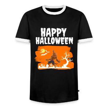 Creepy Werewolf Costume Party Happy Halloween - Men's Ringer Shirt - black/white - Front - AI Model Female 172 light (172cm) & AI Model Male 178 light (178cm)