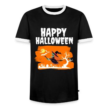 Creepy Witch Costume Party Happy Halloween - Men's Ringer Shirt - black/white - Front - AI Model Female 172 light (172cm) & AI Model Male 178 light (178cm)