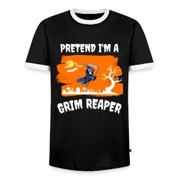 I pretend to be the Grim Reaper Halloween - Men's Ringer Shirt - black/white - Front - AI Model Female 172 light (172cm) & AI Model Male 178 light (178cm)