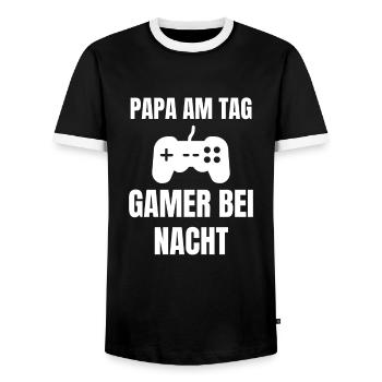 Zocken Papa Am Tag Gamer Bei Nacht Zocker Gaming - Männer Kontrast-T-Shirt - Schwarz/Weiß - Vorne - AI Model Female 172 light (172cm) & AI Model Male 178 light (178cm)