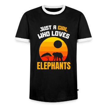 Animal Lovers Africa Animal Girls Retro Elephant - Men's Ringer Shirt - black/white - Front - AI Model Female 172 light (172cm) & AI Model Male 178 light (178cm)