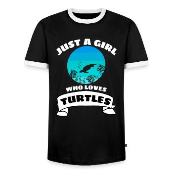 Tortue de mer rétro Fille Tortue de mer - T-shirt contrasté Homme - noir/blanc - Devant - AI Model Female 172 light (172cm) & AI Model Male 178 light (178cm)