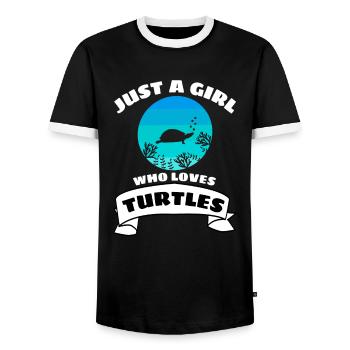 Retro Turtle Girls - Men's Ringer Shirt - black/white - Front - AI Model Female 172 light (172cm) & AI Model Male 178 light (178cm)