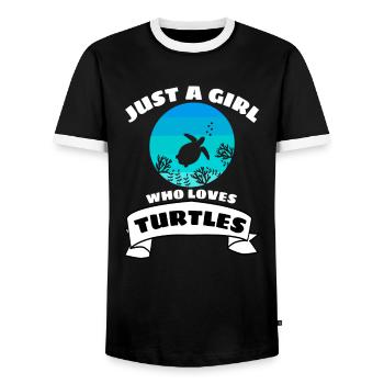 tortue fille animal tortue de mer rétro - T-shirt contrasté Homme - noir/blanc - Devant - AI Model Female 172 light (172cm) & AI Model Male 178 light (178cm)