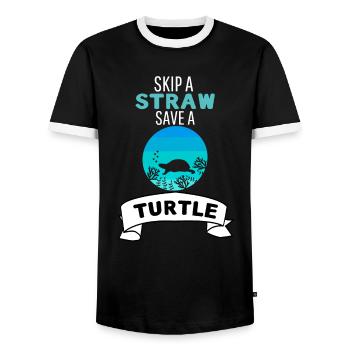 Ocean Animal Lovers Sea Creature Retro Turtle - Men's Ringer Shirt - black/white - Front - AI Model Female 172 light (172cm) & AI Model Male 178 light (178cm)