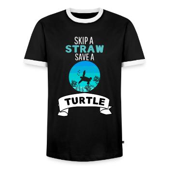 Animal Lovers Ocean Animal Retro Turtle - Men's Ringer Shirt - black/white - Front - AI Model Female 172 light (172cm) & AI Model Male 178 light (178cm)