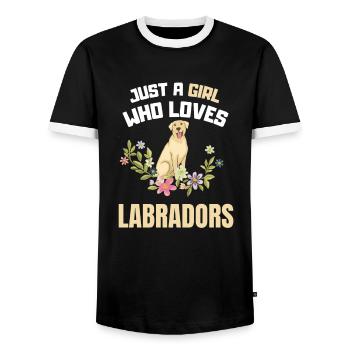 Hundebesitzer Mädchen Blumen Hunde Labrador - Männer Kontrast-T-Shirt - Schwarz/Weiß - Vorne - AI Model Female 172 light (172cm) & AI Model Male 178 light (178cm)