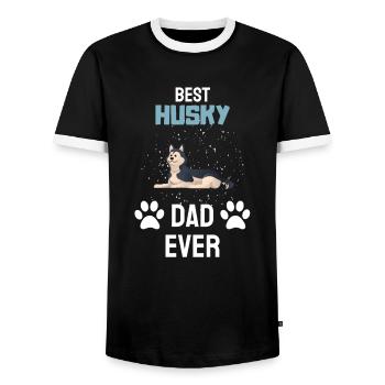 Hundebesitzer Hunde Papa Vatertag Geschenk Husky - Männer Kontrast-T-Shirt - Schwarz/Weiß - Vorne - AI Model Female 172 light (172cm) & AI Model Male 178 light (178cm)