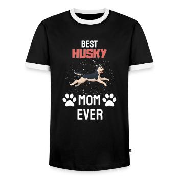 Siberian Dog Mom Mother's Day Gift Husky - Men's Ringer Shirt - black/white - Front - AI Model Female 172 light (172cm) & AI Model Male 178 light (178cm)