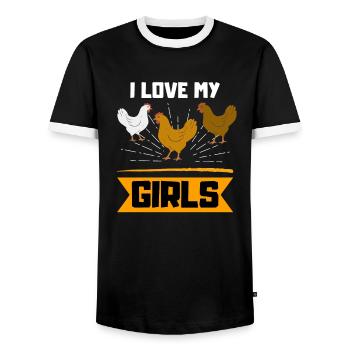 Animal de la ferme drôle fille cadeau poulet - T-shirt contrasté Homme - noir/blanc - Devant - AI Model Female 172 light (172cm) & AI Model Male 178 light (178cm)